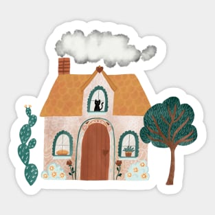 Cozy Cottage Scene Sticker